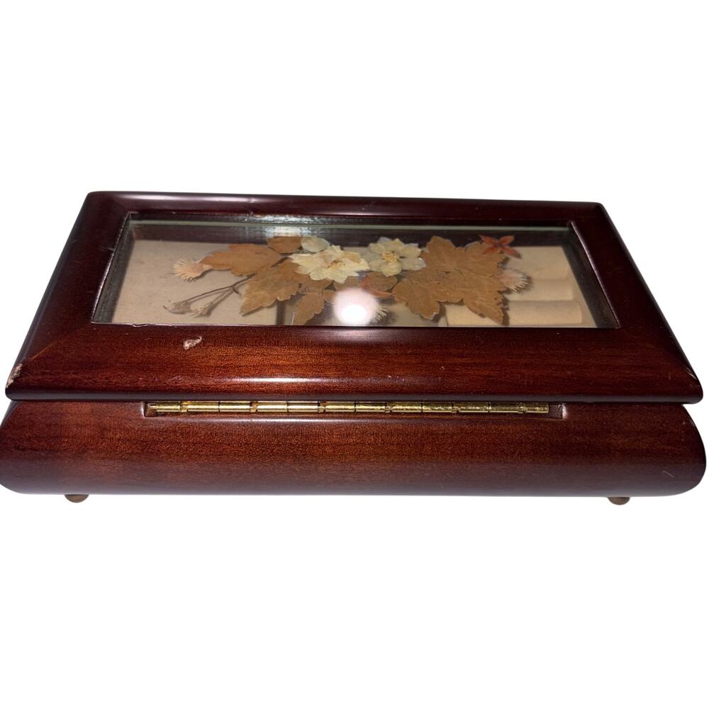 Vintage Bombay Co Musical Jewelry‎ Box Wood Pressed Flowers Plays Love Story - Picture 7 of 9